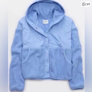 Aerie OFFLINE Light Blue Fluff Love Sherpa Hooded Jacket